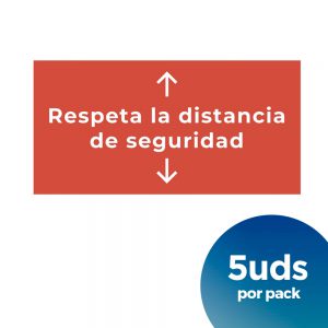 vinilo con forma rectangular rojo respete la distancia de seguridad del coronavirus