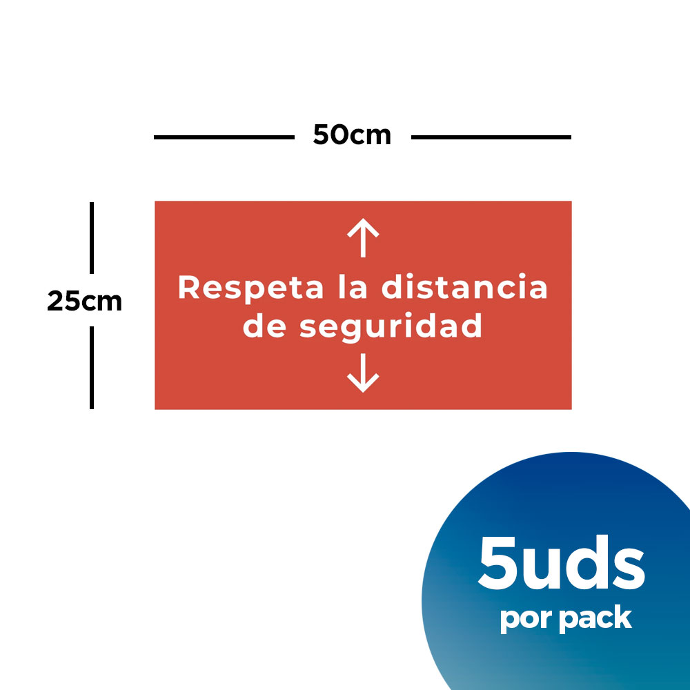 5-respeta-la-distancia-de-seguridad-medidas-50x25- vinilo con forma rectangular rojo y acotaciones respeta la distancia de seguridad del coronavirus