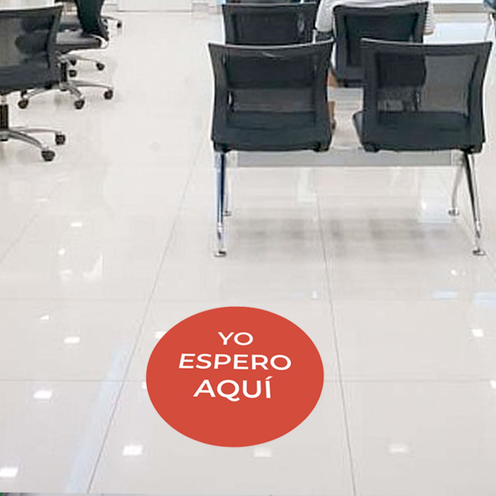 yo-espero-aqui-simulacion vinilos suelo circular rojo yo espero aquí